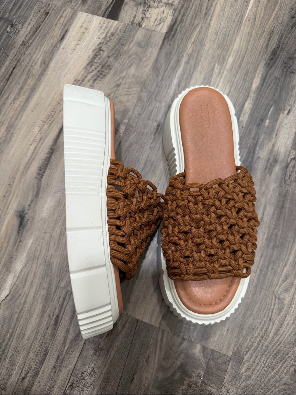 Maeve Woven Slide Sandals in Brown with White Platform size 38 7.5 Anthropologie